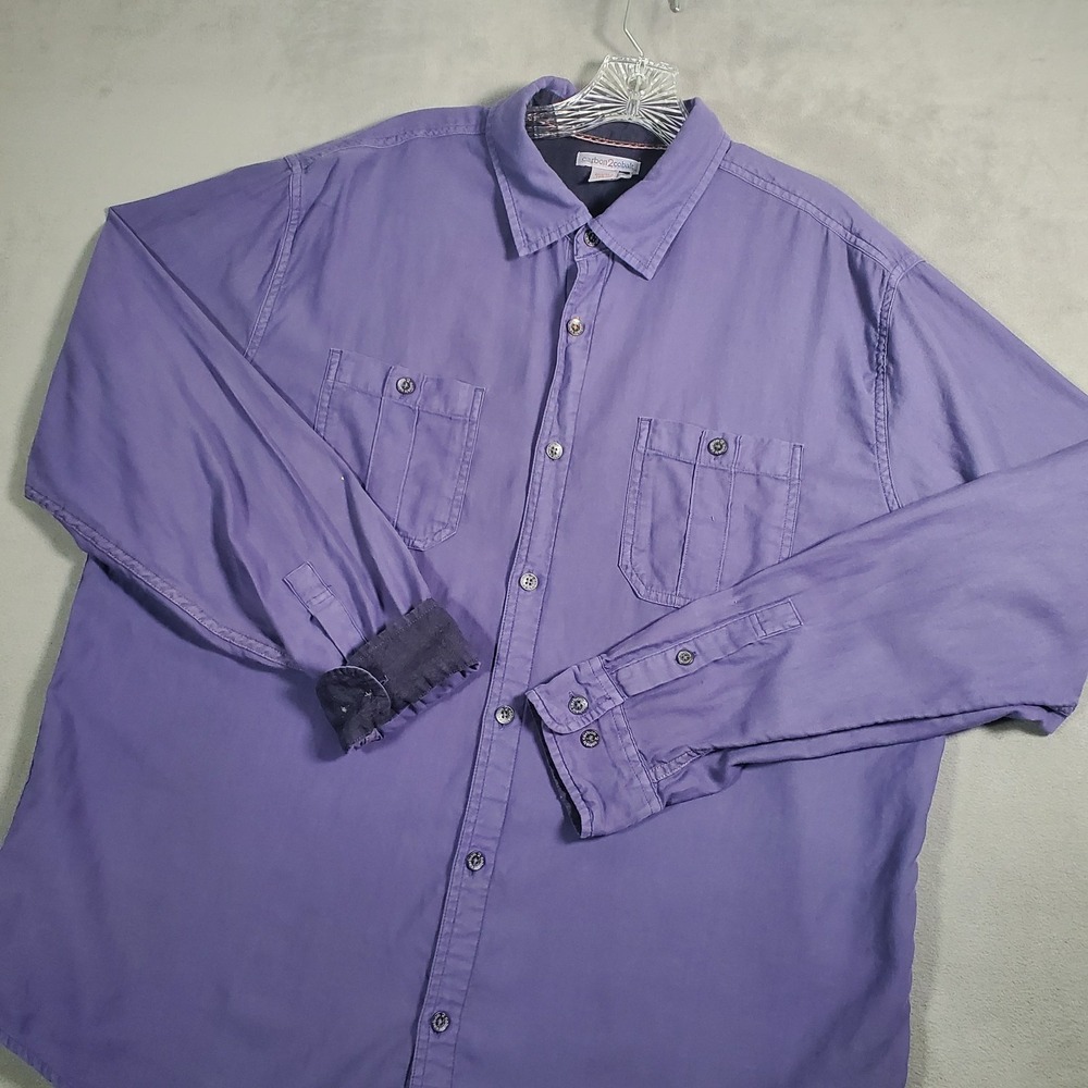 Carbon 2 Cobalt Shirt Mens L‎ Purple Cotton Long Sleeve Flip Cuff Pockets Casual